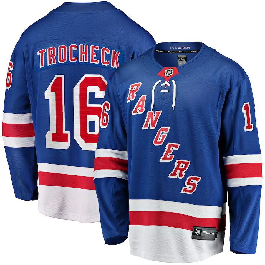 Men New York Rangers 16 Vincent Trocheck Fanatics Branded Blue Home Breakaway Player NHL Jersey